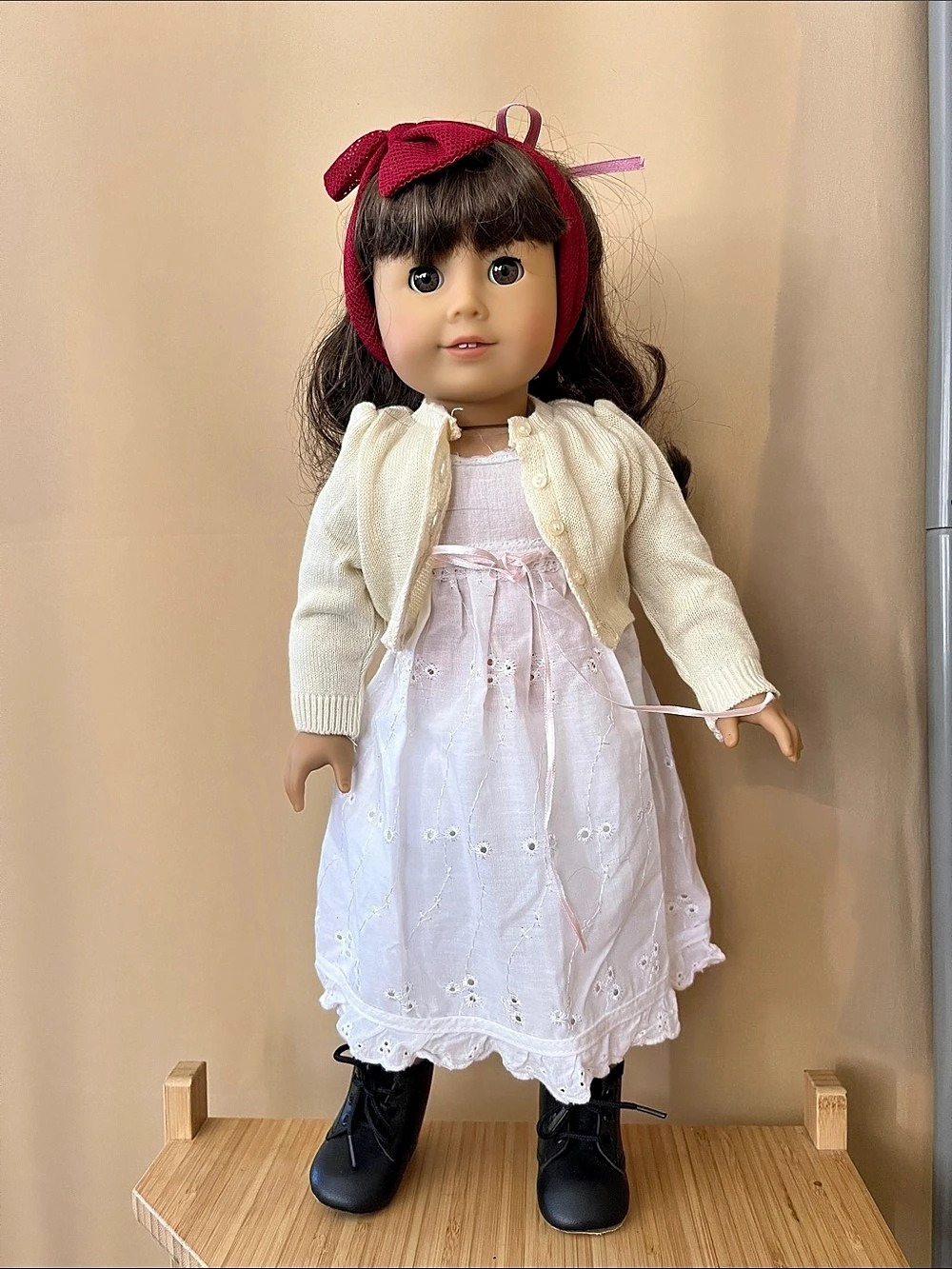 American Girl Doll in White & Black boots.